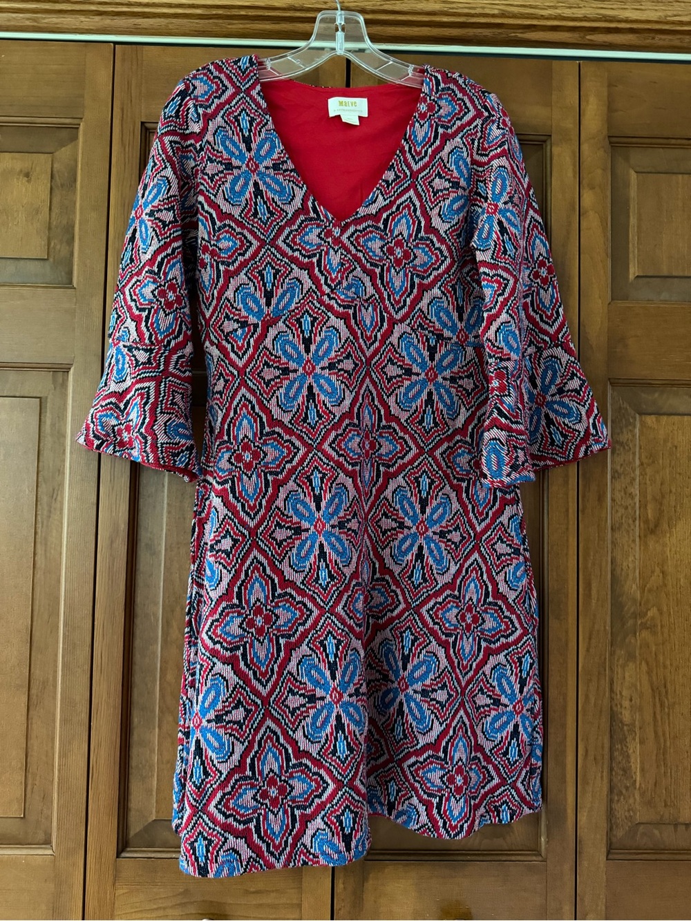 Anthropologie Maeve Red & Blue Floral Geo Midi Dress